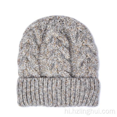 गर्म सर्दियों की टोपी ऐक्रेलिक बुनना कफ बीन कैप